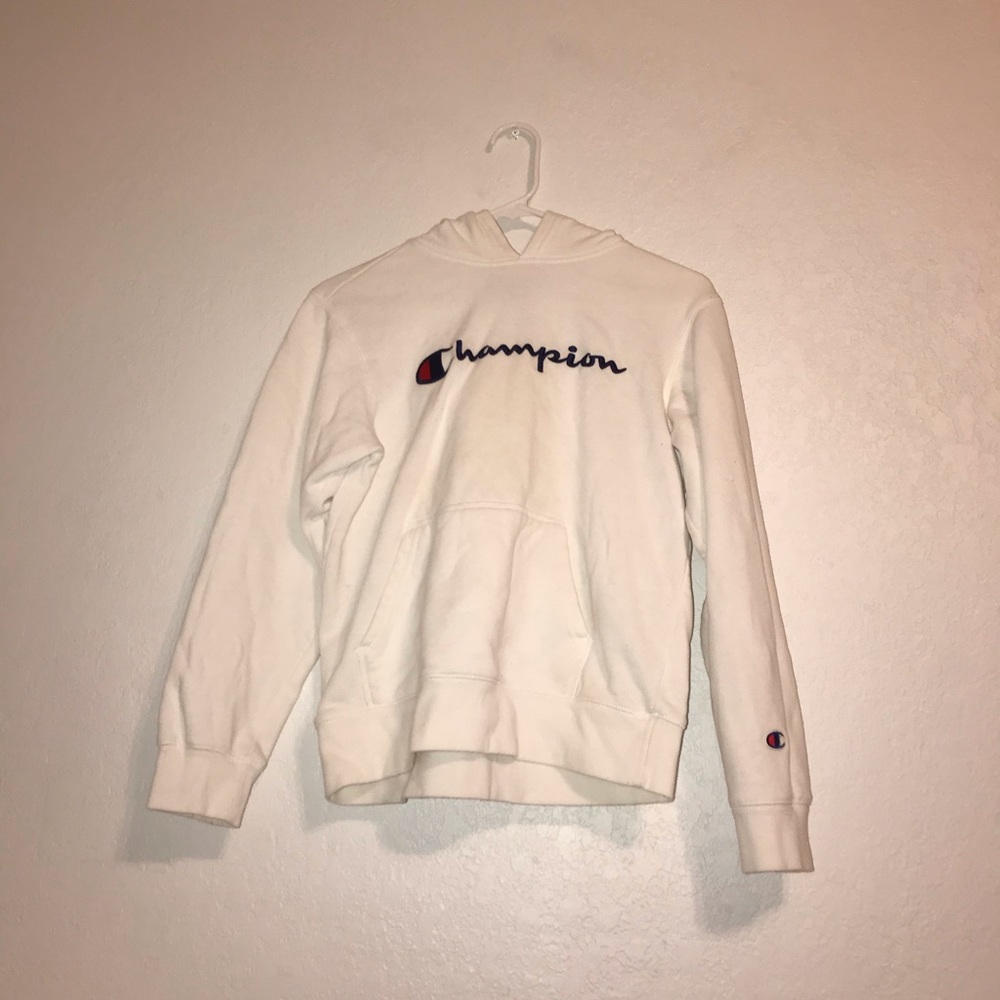 A white champion  hoodie